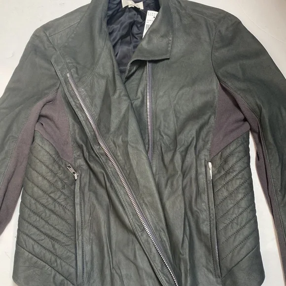 Helmut Lang New York Black Paper Leather Moto Jacket From Barney’s Large Coat